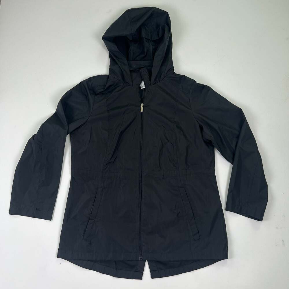 Susan Graver Women's Black Hooded Anorak Rain Jacket Size M